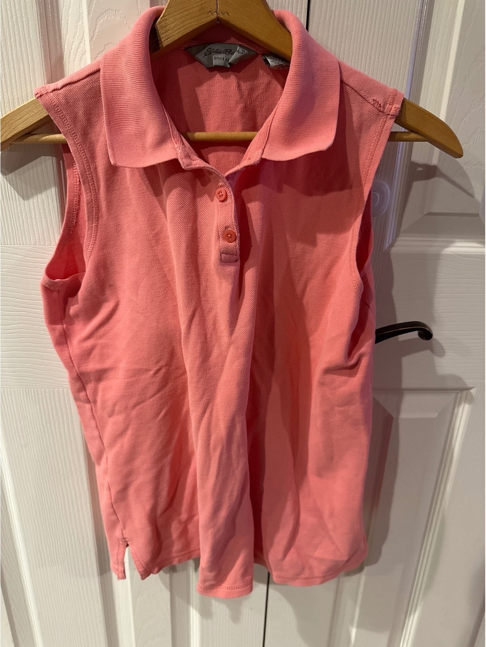 Eddie Bauer Women's Sleeveless Polo Shirt Medium Coral Pink Cotton